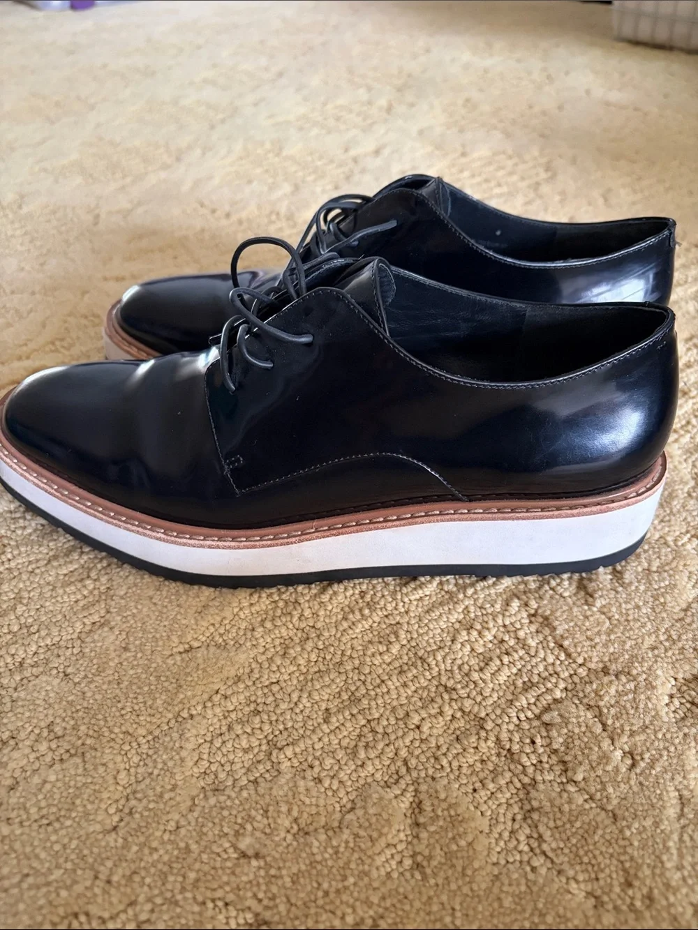 Vince Black Patent Leather Derby with White Platform
